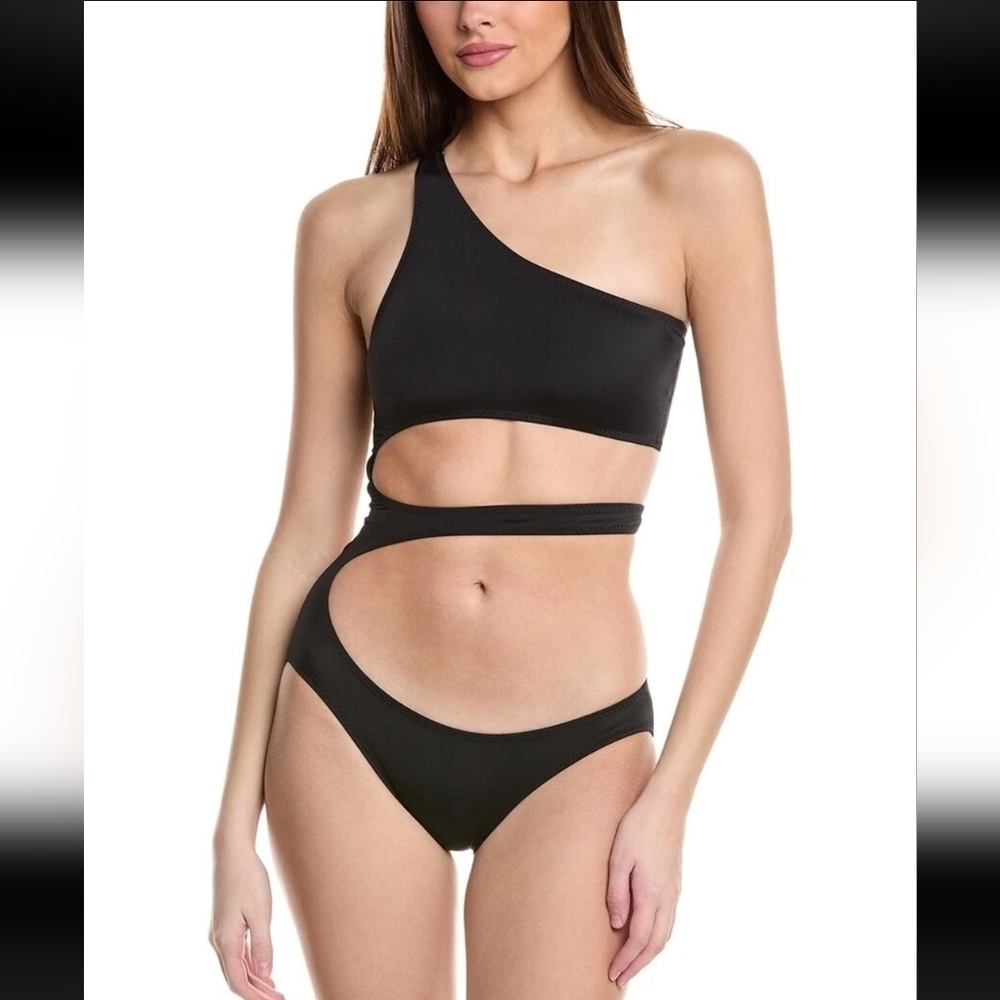 NWT Norma Kamali E Swim Suit One Shoulder Bikini Style Black Women's XS Monokini